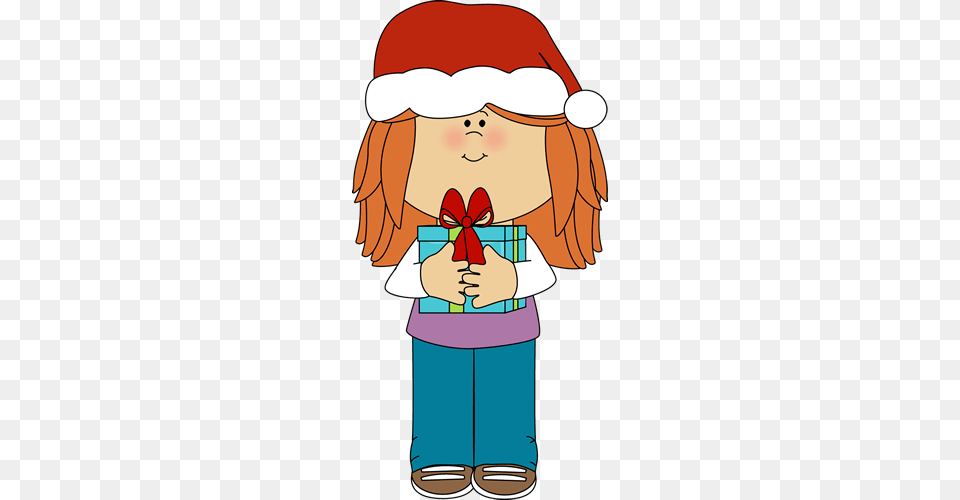 Girl With Christmas Gift Clip Art, Baby, Person, Cartoon Free Png