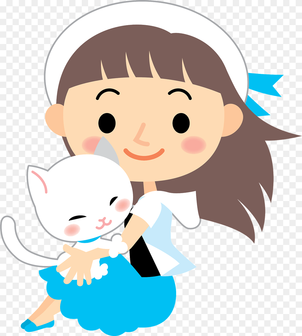 Girl With Her Cat Clipart, Book, Comics, Publication, Baby Free Png