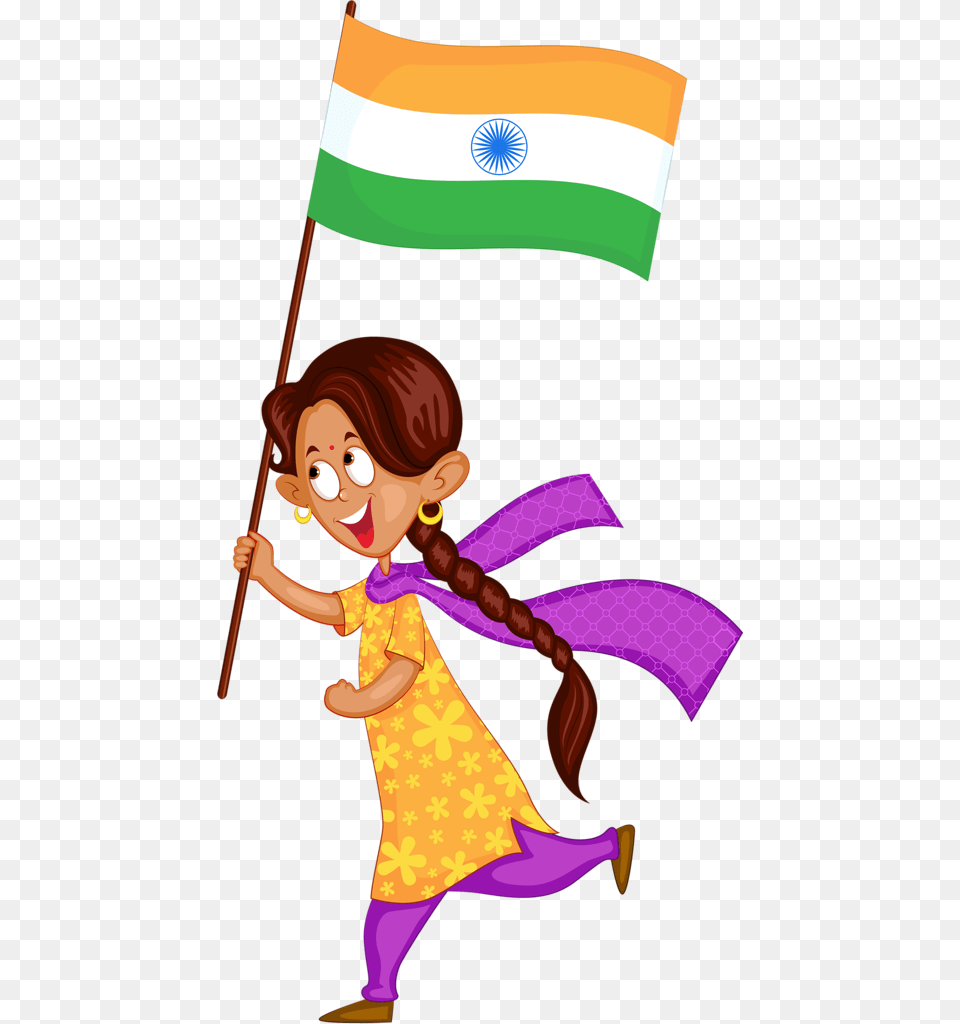 Girl With Indian Flag Clipart, Person, Face, Head Png