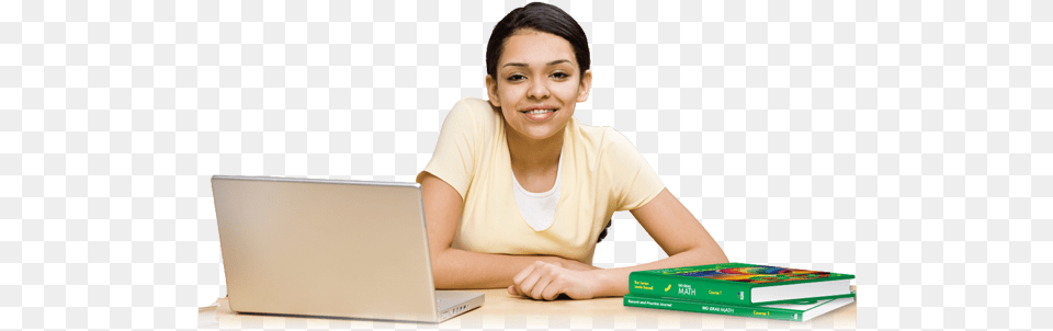 Girl With Laptop And Big Ideas Math Green 2014 Edition Girl With Laptop And Book, Computer, Electronics, Reading, Person Free Transparent Png