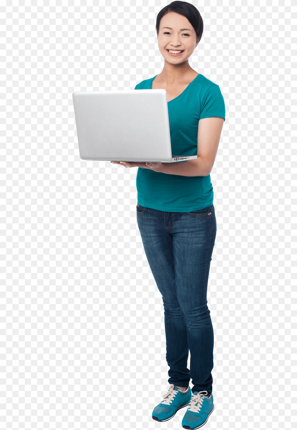 Girl With Laptop Girl With Laptop, Computer, Electronics, Pc, Standing Png Image
