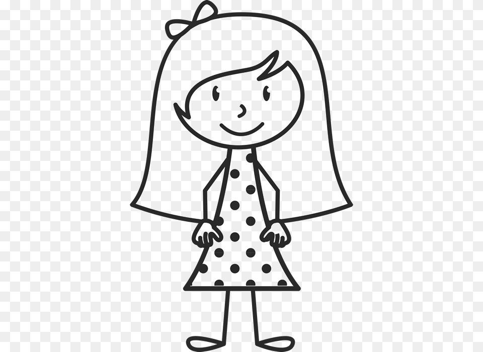 Girl With Long Hair And Polka Dot Dress Stamp Stick Figure, Lamp, Stencil Png Image