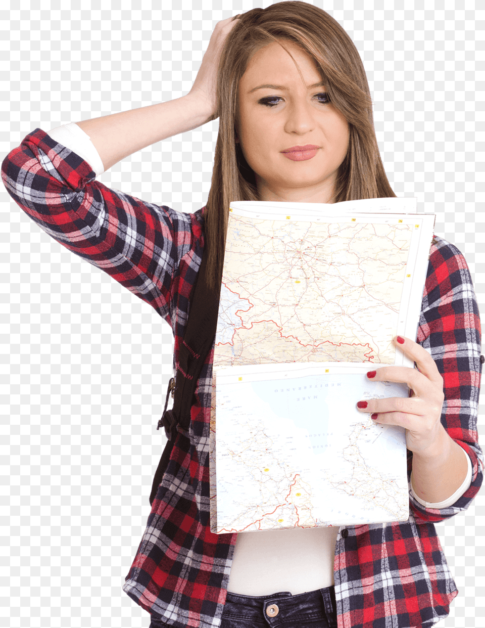 Girl With Map Plaid, Long Sleeve, Sleeve, Clothing, Shirt Free Transparent Png