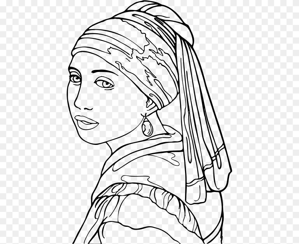 Girl With Pearl Earring By Gimpworkshop Line Art, Drawing, Text Png Image