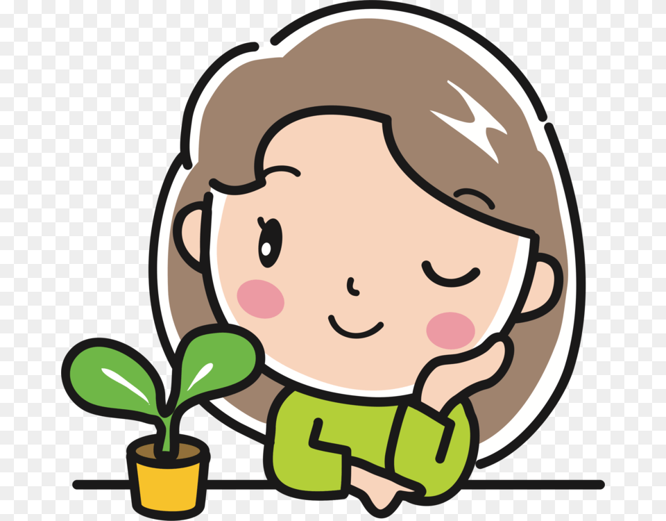Girl With Plant Line Art Plants Cartoon Human Behavior, Potted Plant, Face, Head, Smelling Png Image