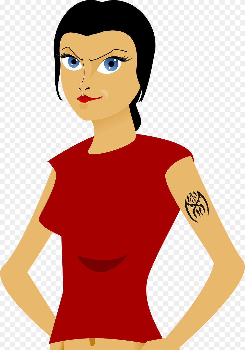 Girl With Red Shirt And Tattoo Clipart, Clothing, T-shirt, Adult, Female Png