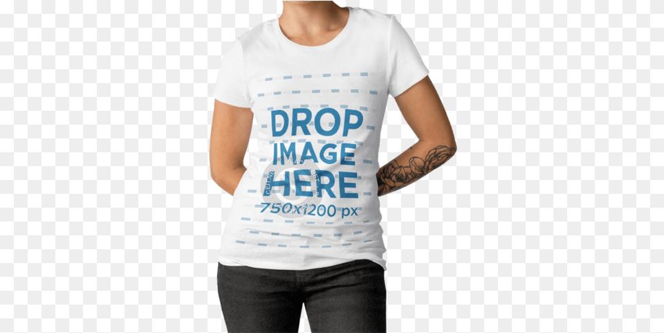Girl With Tattoo Wearing A Tshirt Template While Standing Active Shirt, Clothing, T-shirt, Person, Skin Png Image