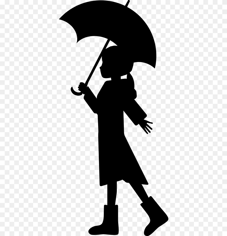 Girl With Umbrella Silhouette Of A Girl Holding An Umbrella, Gray Png