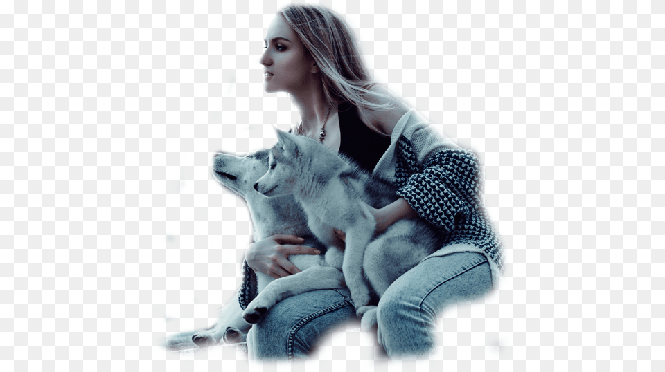 Girl With Wolves 2 3 Wolves And 2 Girls, Adult, Head, Husky, Mammal Png Image