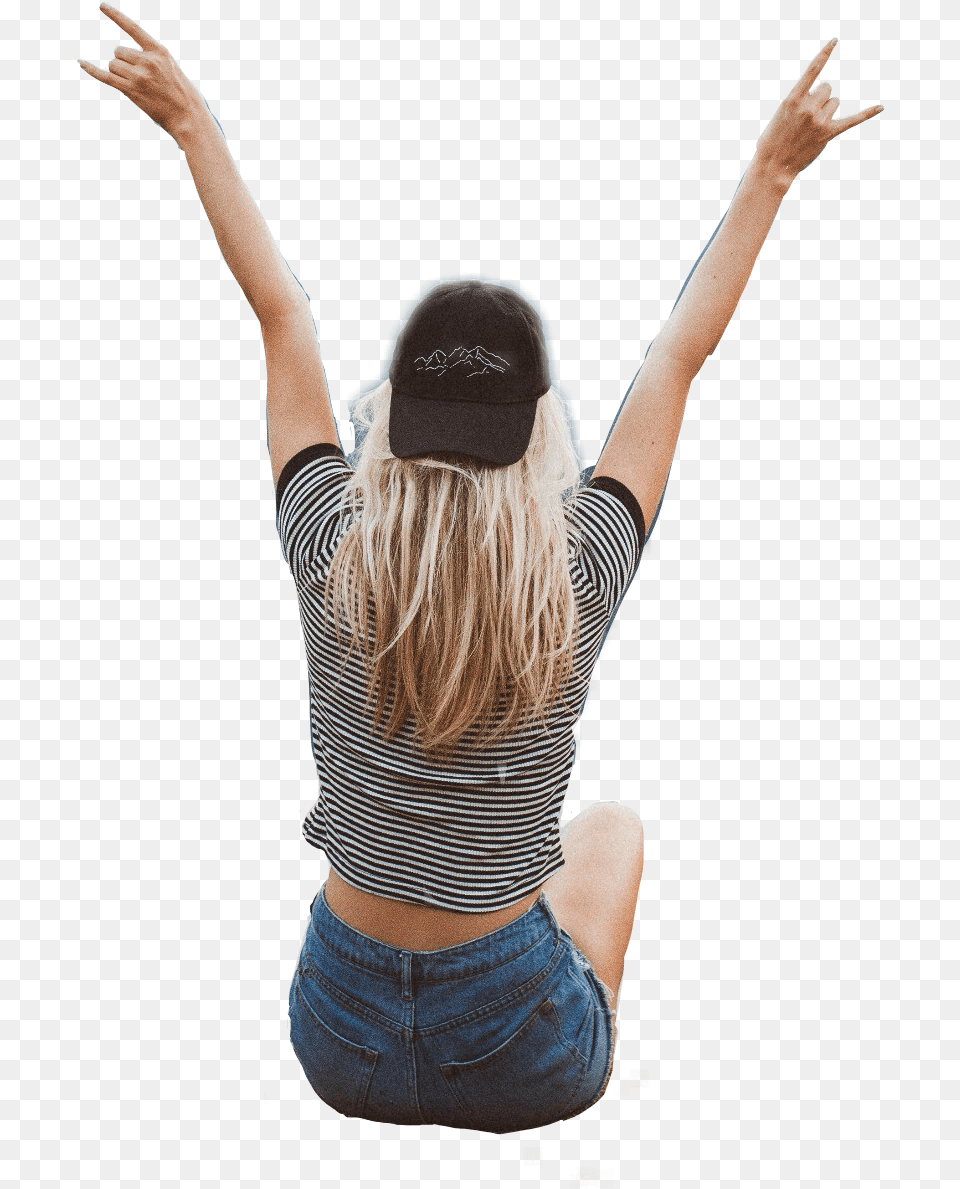 Girl Woman People Peace Back Sitting People Back, Baseball Cap, Body Part, Cap, Clothing Free Png Download