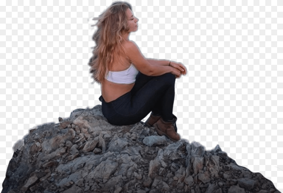 Girl Women Woman Beautiful Sitting Mountain Cliff Trave Girl Sitting On Knee, Adult, Person, Female, Hair Png