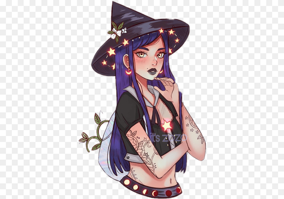 Girlart Girly Girltumblr Sticker By Youtuber Aesthetic Witch Drawing, Book, Tattoo, Comics, Skin Png Image