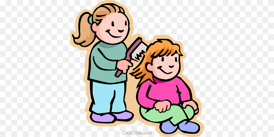 Girls Brushing Hair Royalty Vector Clip Art Illustration, Baby, Person, Brush, Device Free Transparent Png