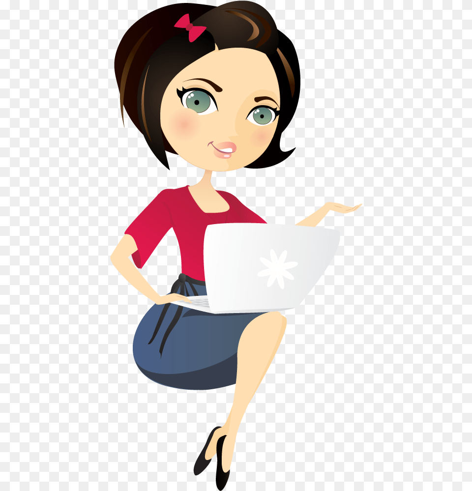 Girls Clipart Laptop Girl With Laptop Cartoon, Book, Comics, Publication, Baby Free Png