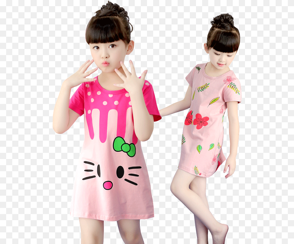 Girls Cotton Nightdress Summer Baby Pajamas Set Thin Child, Clothing, Dress, Female, Girl Free Png