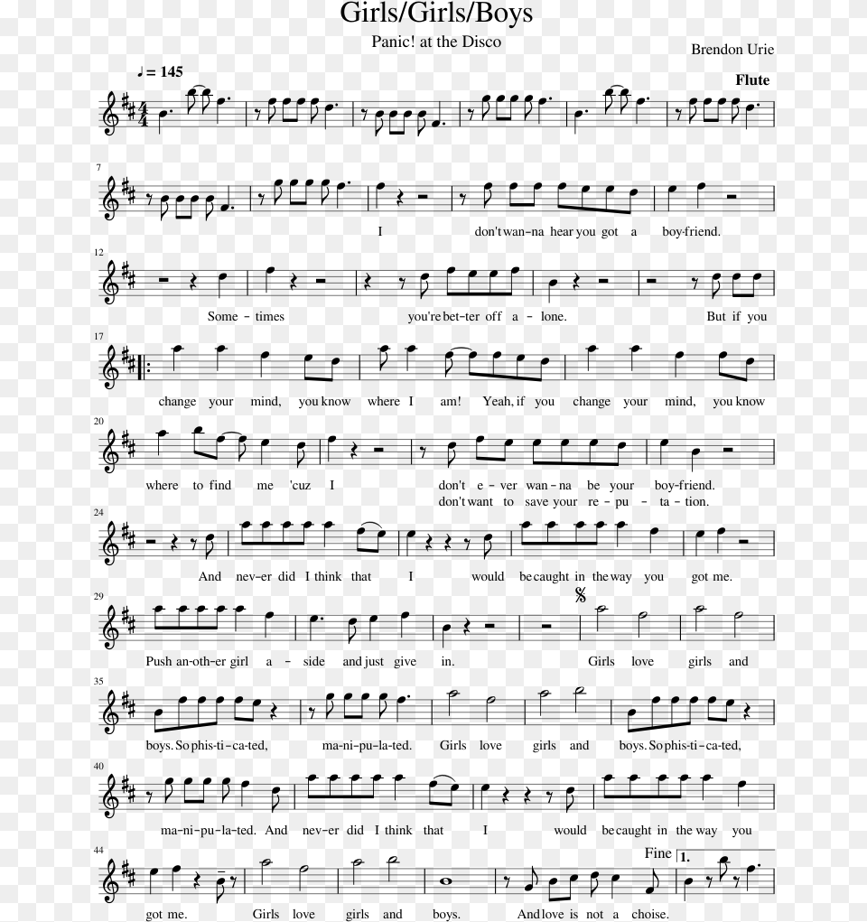 Girls Girls Boys Panic At The Disco Sheet Music For Music, Gray Png Image