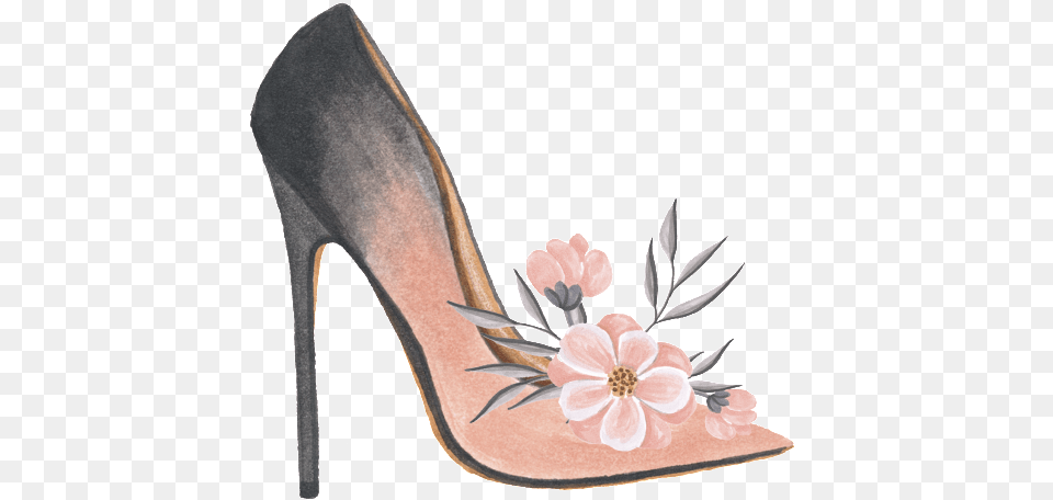 Girls High Heels Flowers Pink Vector Design Basic Pump, Clothing, Footwear, High Heel, Shoe Png Image