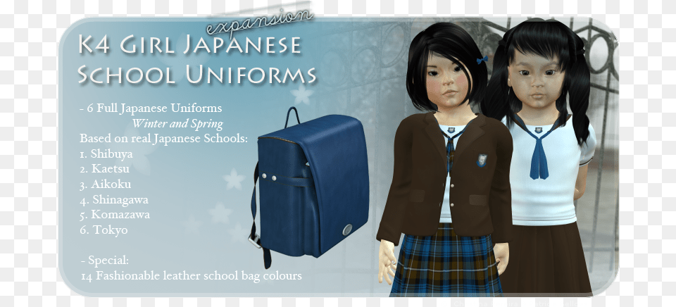 Girls Japanese Uniforms Expansion 3d Japanese Girls, Skirt, Clothing, Bag, Woman Png Image