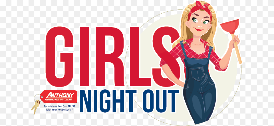 Girls Night Out Logo Cartoon, Person, Cleaning, Adult, Woman Png Image