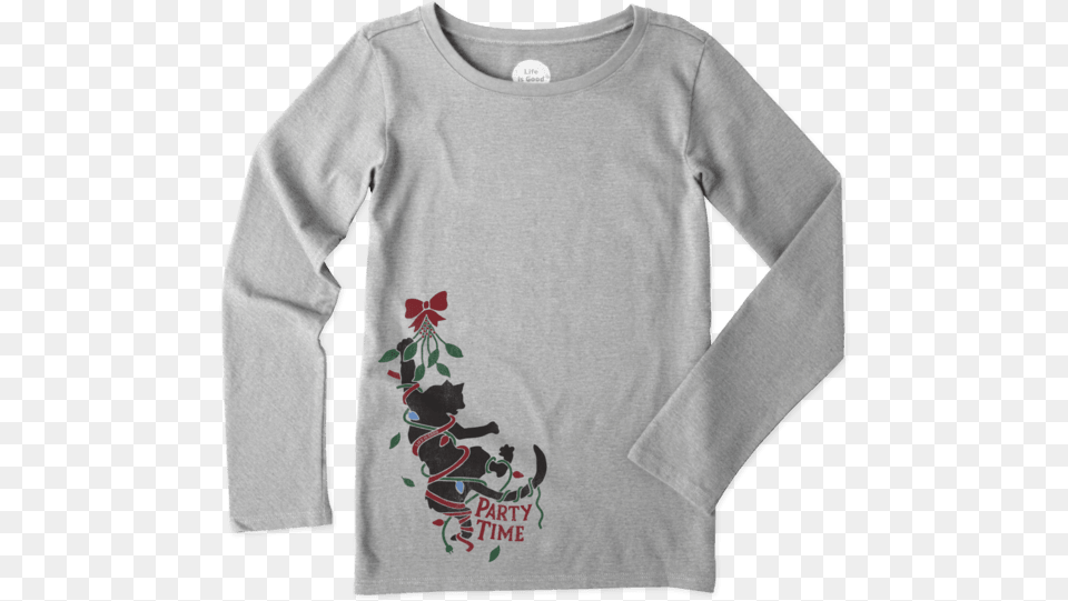 Girls Party Time Cat Long Sleeve Crusher Tee Long Sleeved T Shirt, T-shirt, Clothing, Long Sleeve, Applique Free Png Download