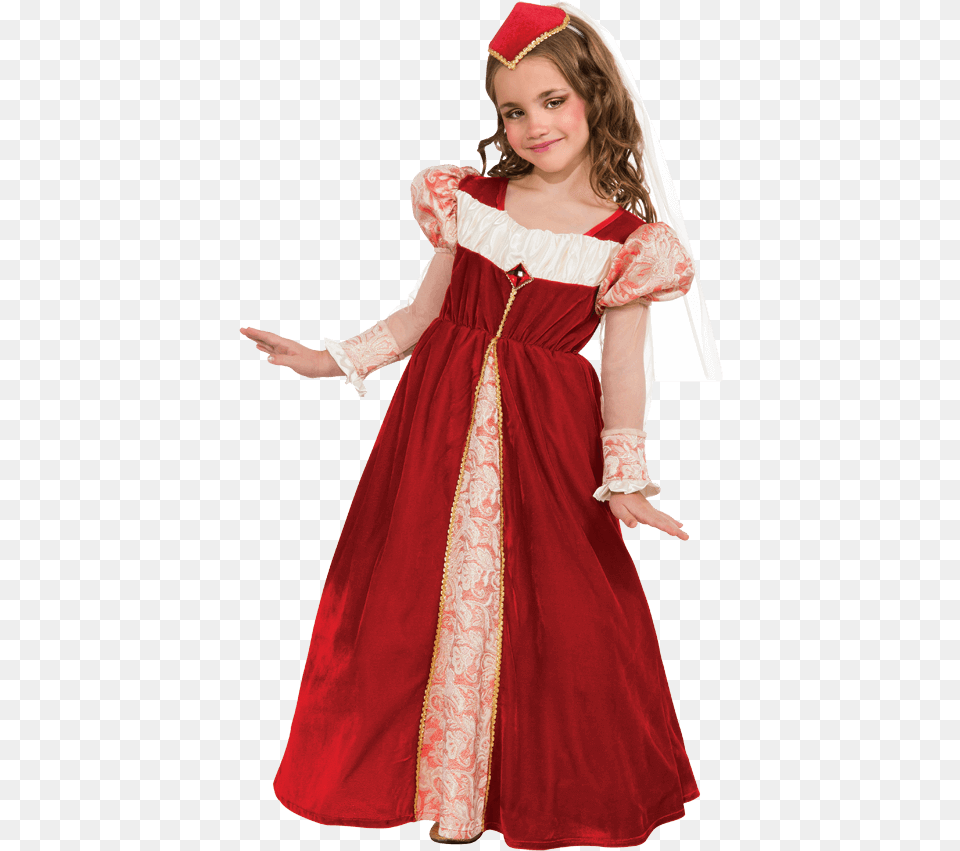 Girls Red Jewel Princess Costume Girls Medieval Princess Costume, Formal Wear, Clothing, Dress, Person Png
