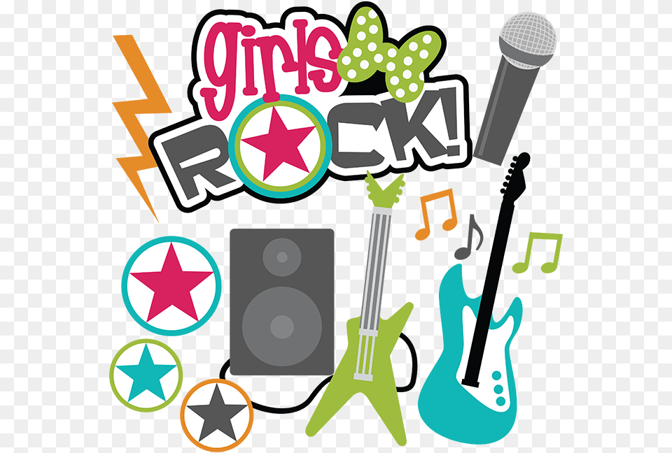 Girls Rock Svg Scrapbook Collection Teen Svg Files Girls Rock Clip Art, Sticker, Electrical Device, Microphone, Guitar Free Transparent Png
