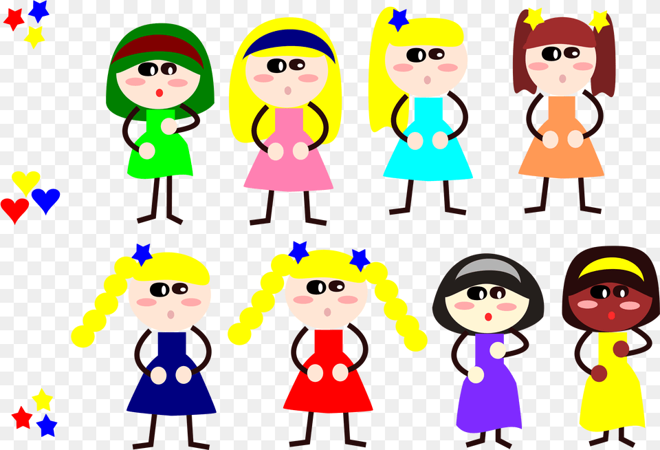 Girls Stickfigure Clip Arts Eight Girls Cartoon, Baby, Person, Face, Head Free Png Download