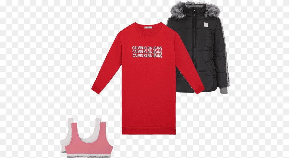 Girls Triple Logo Sweatshirt Dress Sweater, Clothing, Long Sleeve, Sleeve, Coat Free Png
