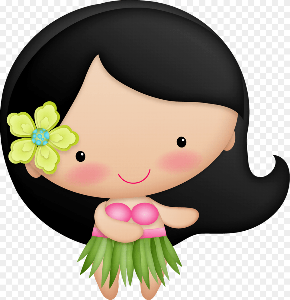 Girls Tropical Party Flamingos Hula Girl Hawaiian Cartoon Background, Face, Head, Person, Smelling Free Transparent Png