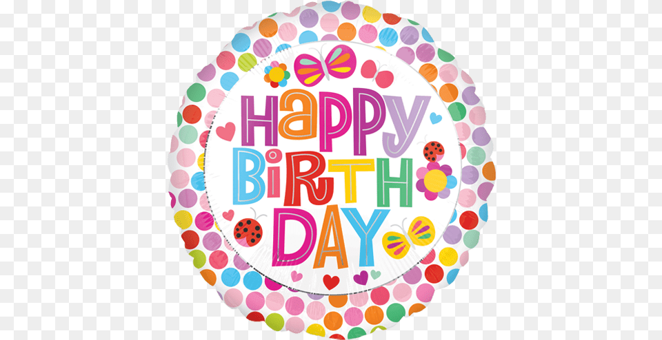 Girly Happy Birthday On Balloon Foil Balloon Happy Birthday Polkadot, Birthday Cake, Cake, Cream, Dessert Png
