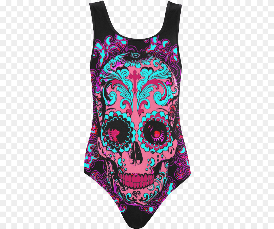 Girly Sugar Skull Vest One Piece Swimsuit Maillot, Clothing, Swimwear, Tank Top, Pattern Png Image