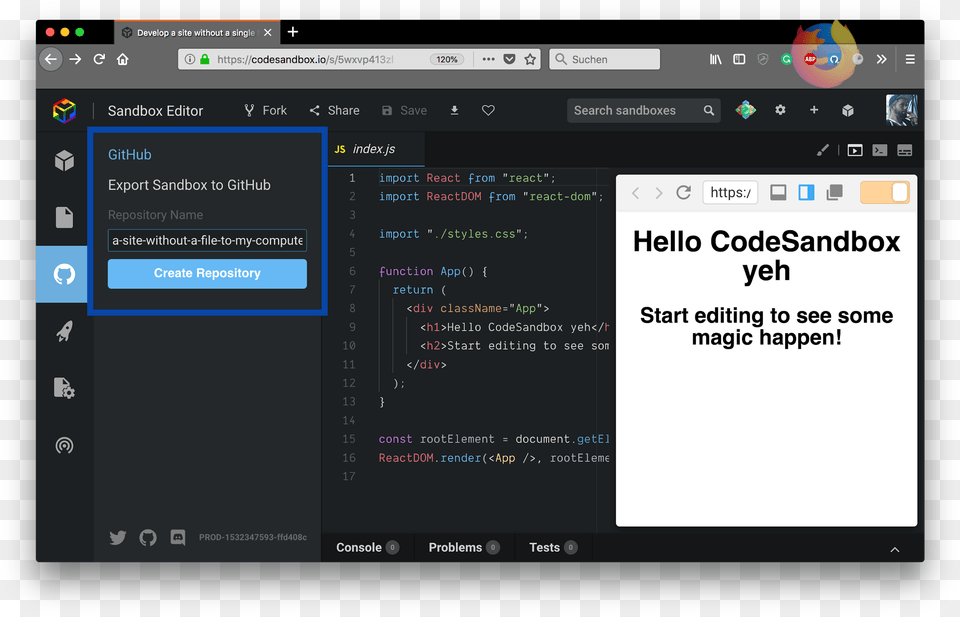 Github Integration In Codesandbox Codesandbox App, File, Webpage, Person, Computer Hardware Png Image