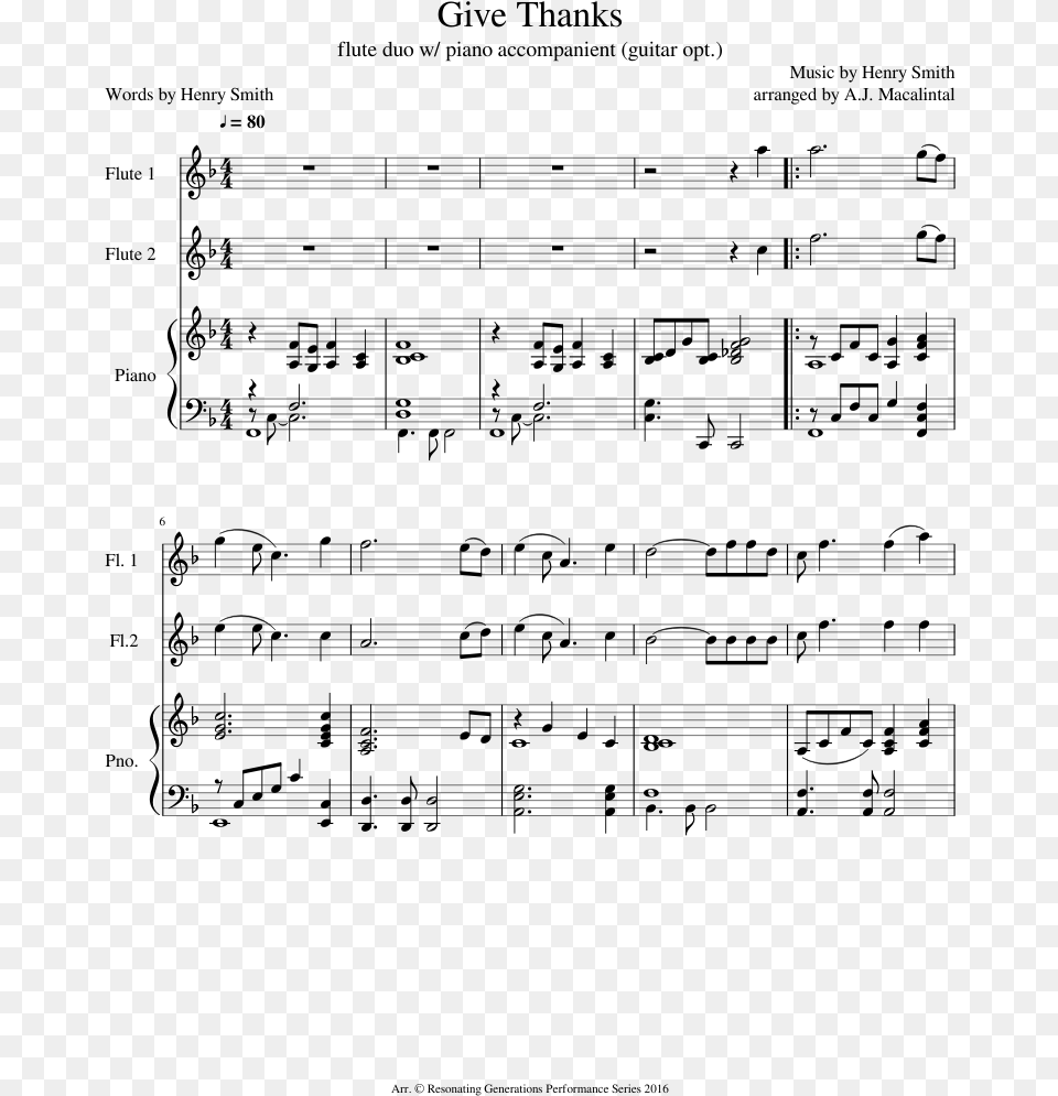 Give Thanks Flute Sheet Music, Gray Free Png