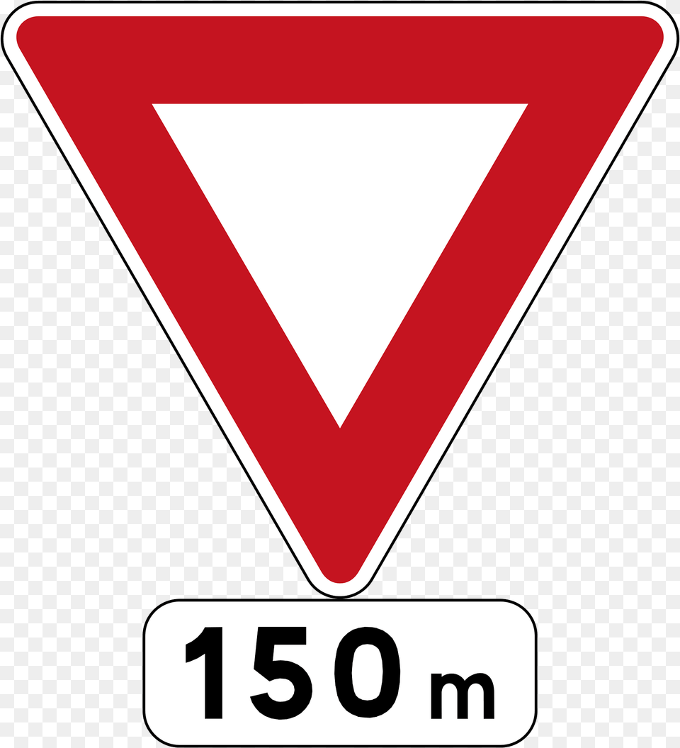 Give Way Sign 150 Metres Ahead Clipart, Symbol, Triangle, Road Sign, Dynamite Png Image