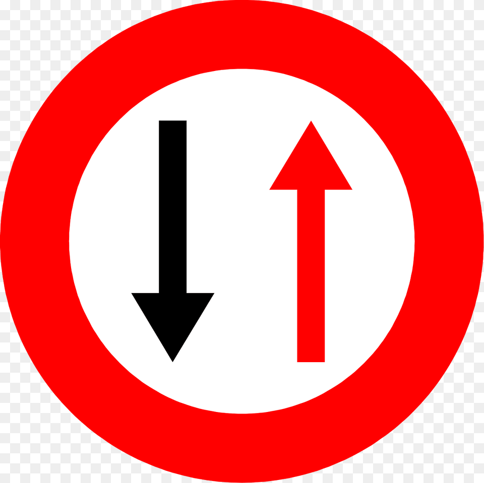 Give Way To Oncoming Traffic Sign In Belgium Clipart, Symbol, Road Sign Png