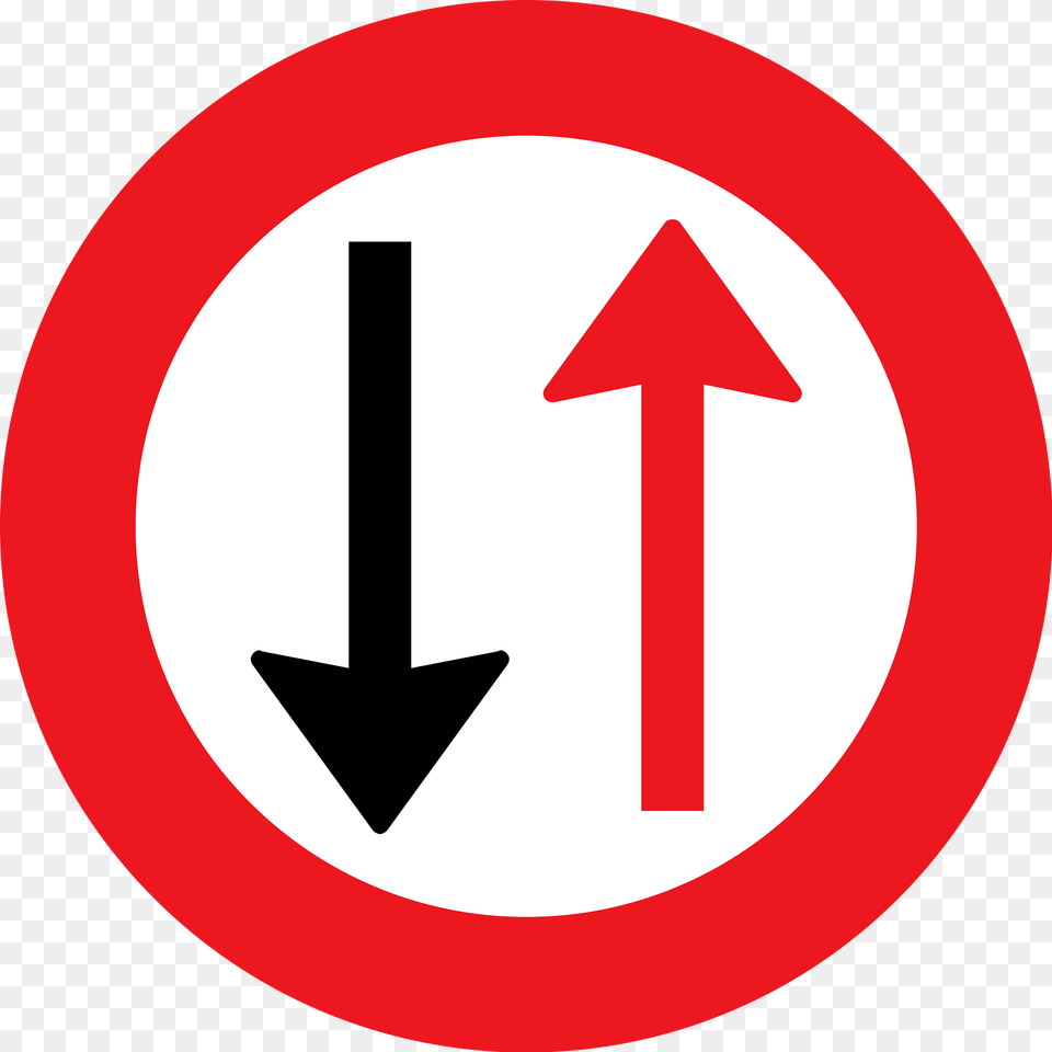 Give Way To Oncoming Traffic Sign In Denmark Clipart, Symbol, Road Sign Free Transparent Png