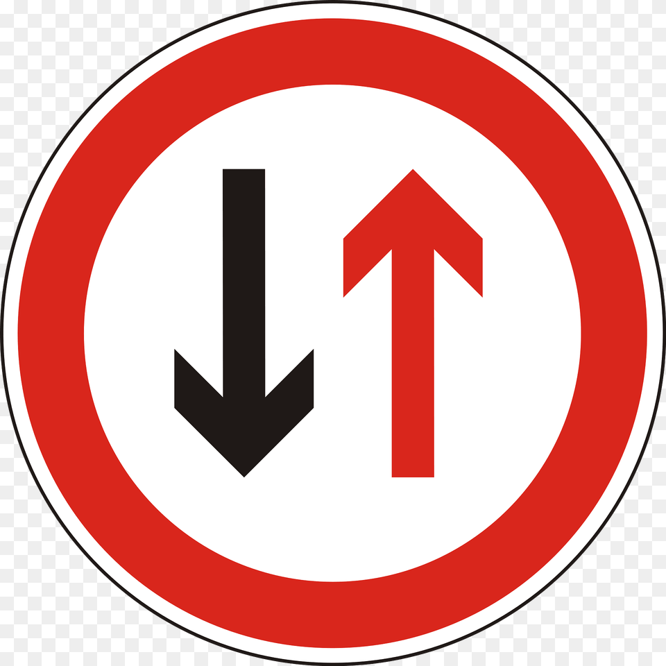Give Way To Oncoming Traffic Sign In Hungary Clipart, Symbol, Road Sign Free Transparent Png