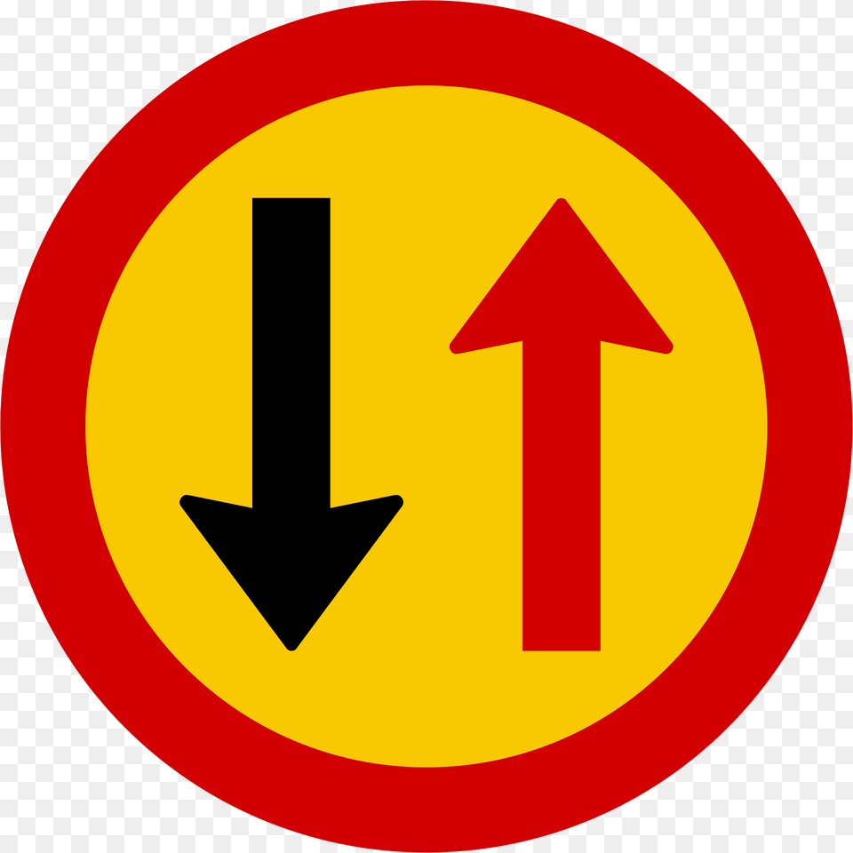 Give Way To Oncoming Traffic Sign In Iceland Clipart, Symbol, Road Sign Free Transparent Png