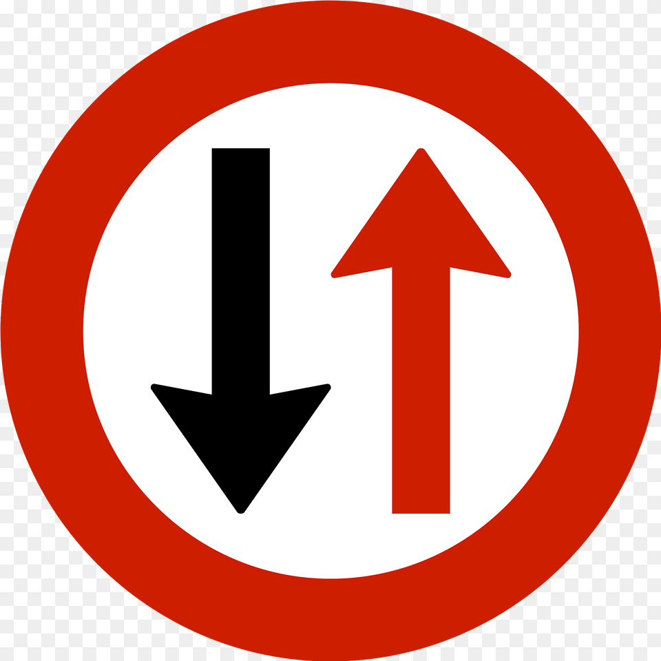 Give Way To Oncoming Traffic Sign In Norway Clipart, Symbol, Road Sign Png