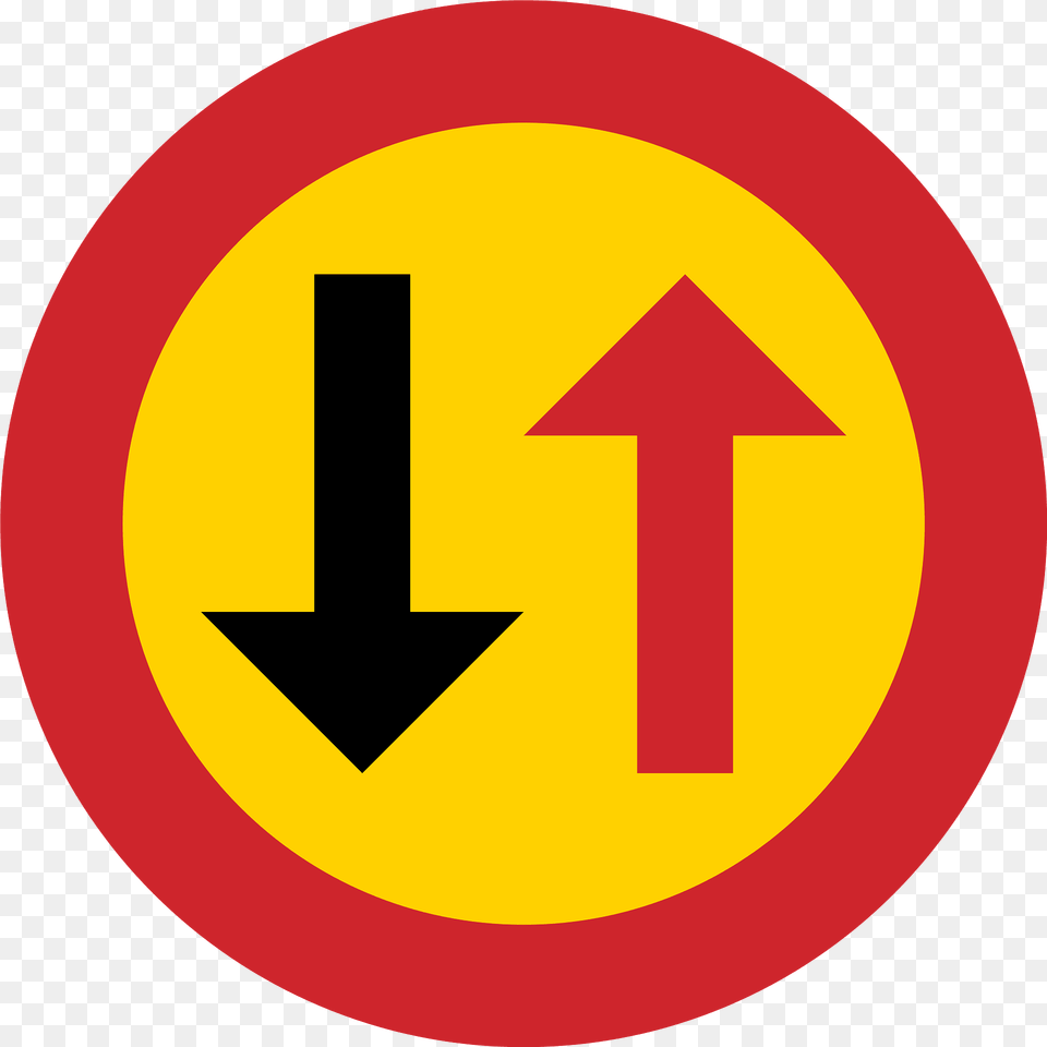 Give Way To Oncoming Traffic Sign In Sweden Clipart, Symbol, Road Sign Free Png Download