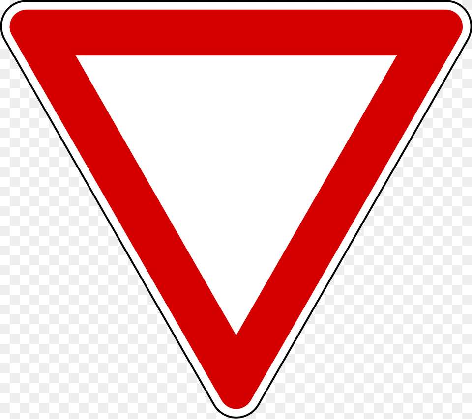 Give Way Yield Sign In Slovenia Clipart, Symbol, Triangle, Road Sign, Smoke Pipe Png Image