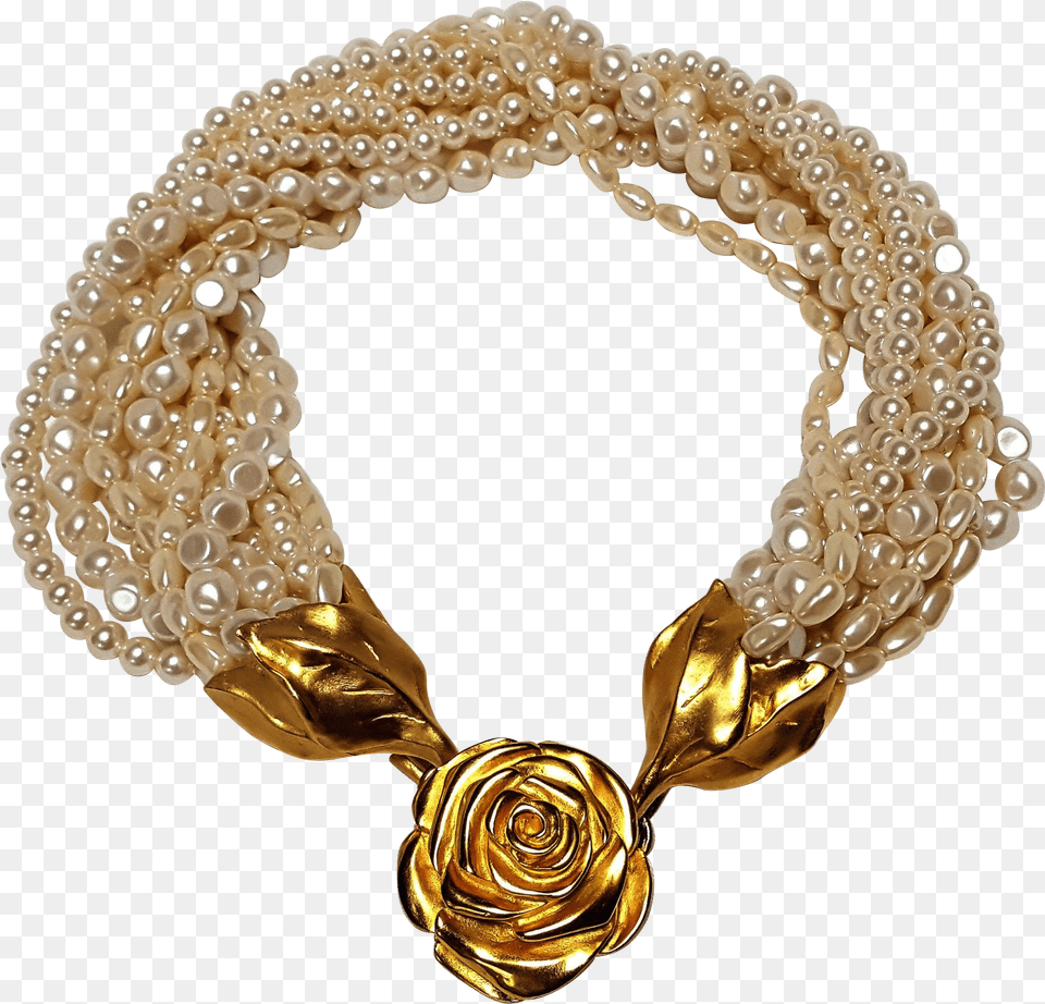 Givenchy Paris Simulated Baroque Pearl Torsade Necklace Necklace, Accessories, Bracelet, Jewelry, Gold Free Png