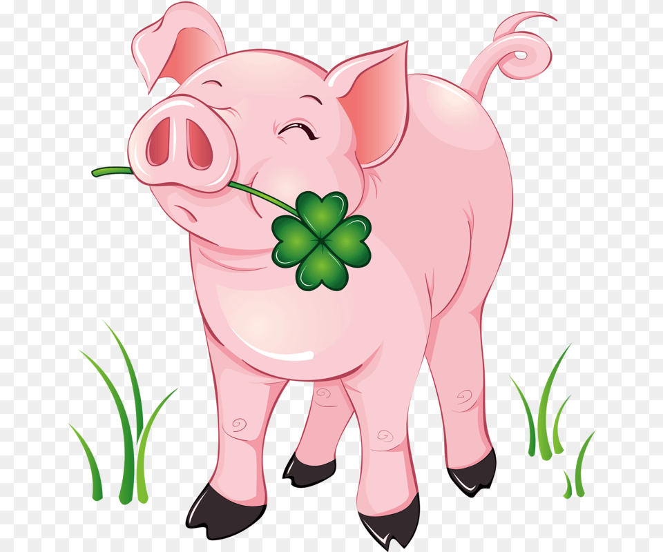 Gl Cksschwein Mit Cksklee Pig Clipart, Animal, Mammal, Hog Png Image