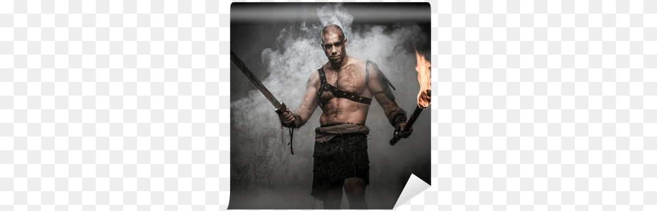 Gladiator Standing In A Smoke With Torch And Sword Bodyguard Of The Pharaoh, Adult, Person, Man, Male Free Png Download