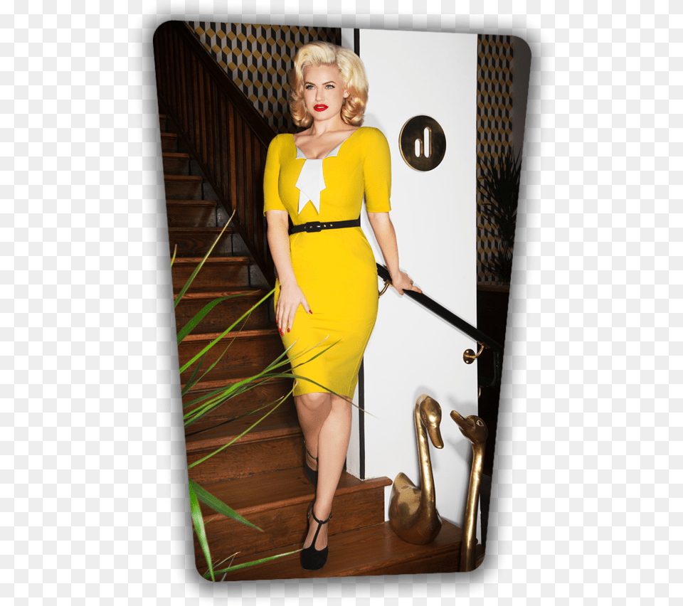 Glamour Bunny Jacky Yellow Pencil Dress Girl, Adult, Staircase, Shoe, Person Png