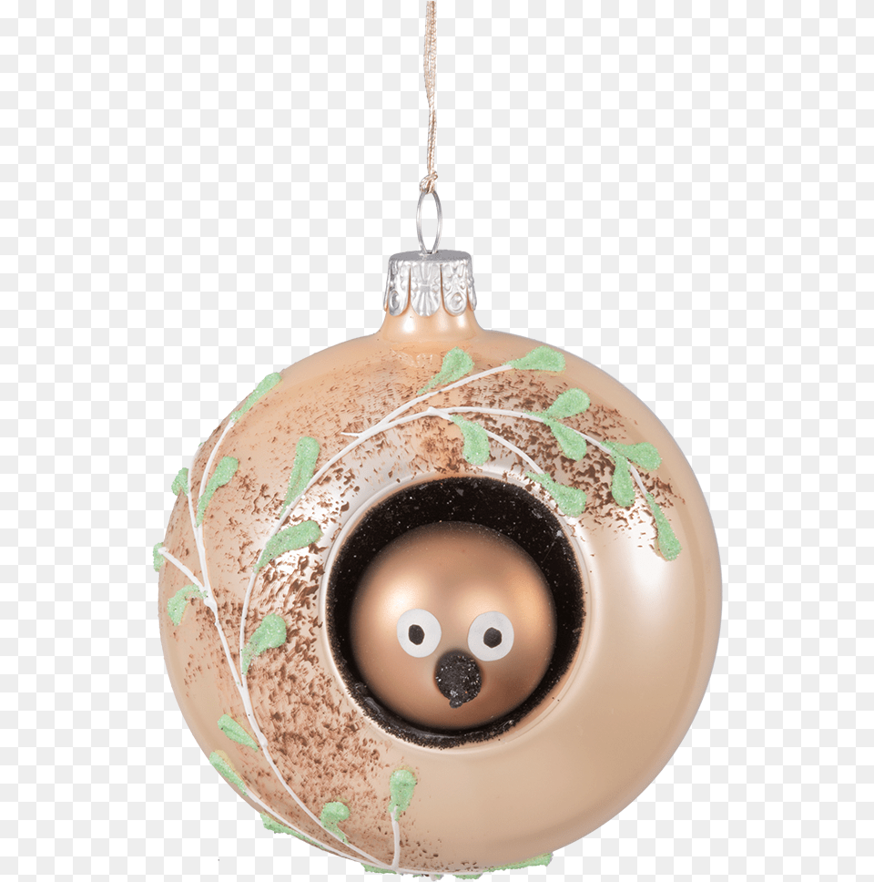 Glass Bauble Beige With A Bird Peeking Out 8 Cm Christmas Ornament, Accessories, Pendant, Face, Head Png Image
