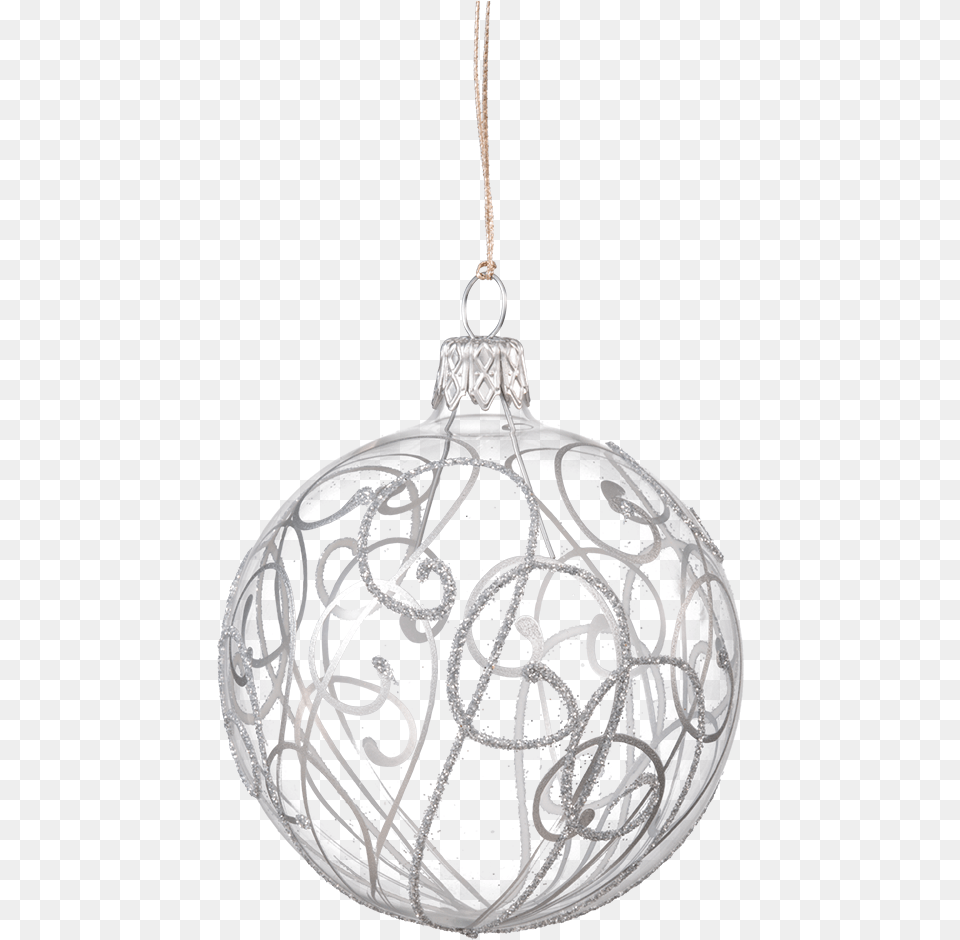 Glass Bauble Clear With Silver Flourishes 7 Cm Christmas Ball, Accessories, Chandelier, Lamp Png Image