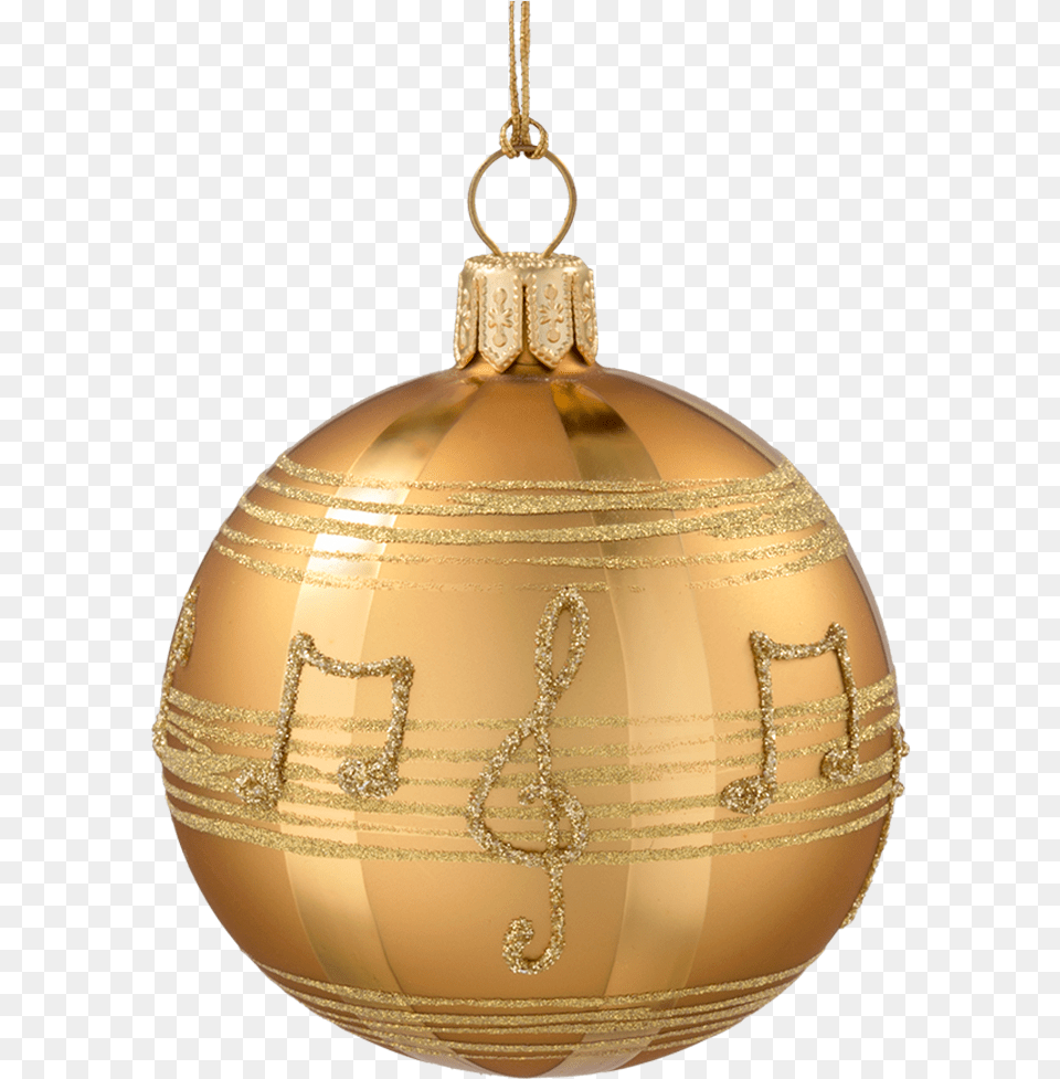 Glass Bauble Gold Coloured With Musical Notes 8 Cm Notas Musicales Navidad, Accessories Png Image