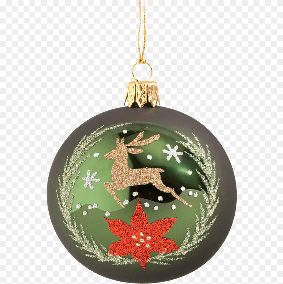 Glass Bauble Green With Stag 7 Cm Christmas Ornament, Accessories, Christmas Decorations, Festival, Christmas Tree Png Image