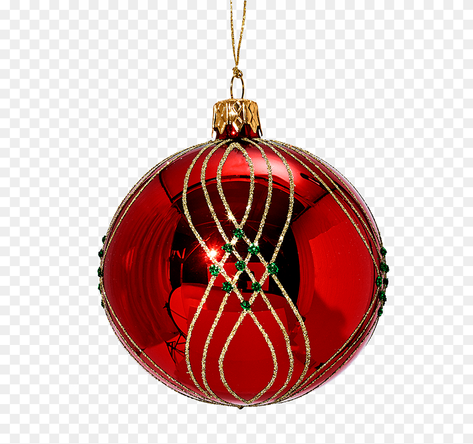 Glass Bauble Red With Golden And Green Decor 8cm Christmas Ornament, Accessories, Jewelry, Locket, Pendant Free Png